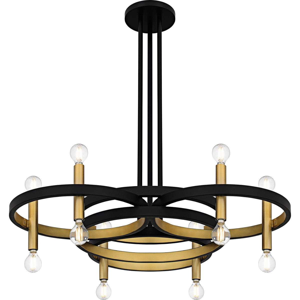Quoizel Winsland 30in 12-Light Chandelier | Matte Black Steel with Gold Accents | Dining Room & Living Room | 30 x 30 x 9.75 in | Model WID5030MBK