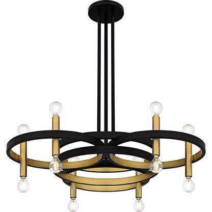 Quoizel Winsland 30in 12-Light Chandelier | Matte Black Steel with Gold Accents | Dining Room & Living Room | 30 x 30 x 9.75 in | Model WID5030MBK