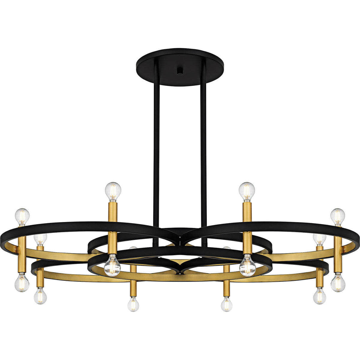 Quoizel Winsland 50in 16-Light Chandelier | Modern Matte Black and Gold Steel | Dining Room & Living Room | 50 x 50 x 9.75 in | Model WID5050MBK