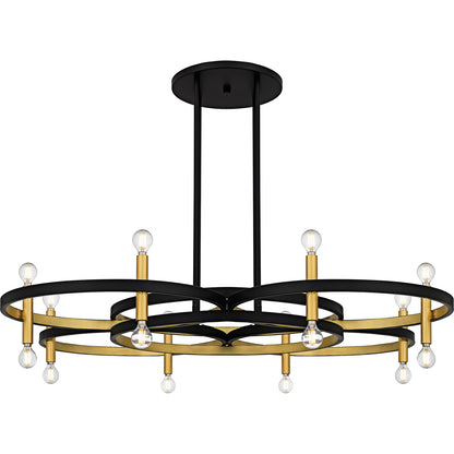 Quoizel Winsland 50in 16-Light Chandelier | Modern Matte Black and Gold Steel | Dining Room & Living Room | 50 x 50 x 9.75 in | Model WID5050MBK