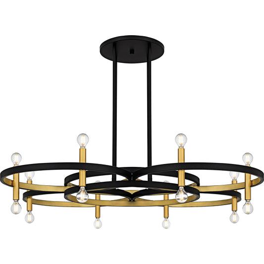Quoizel Winsland 50in 16-Light Chandelier | Modern Matte Black and Gold Steel | Dining Room & Living Room | 50 x 50 x 9.75 in | Model WID5050MBK