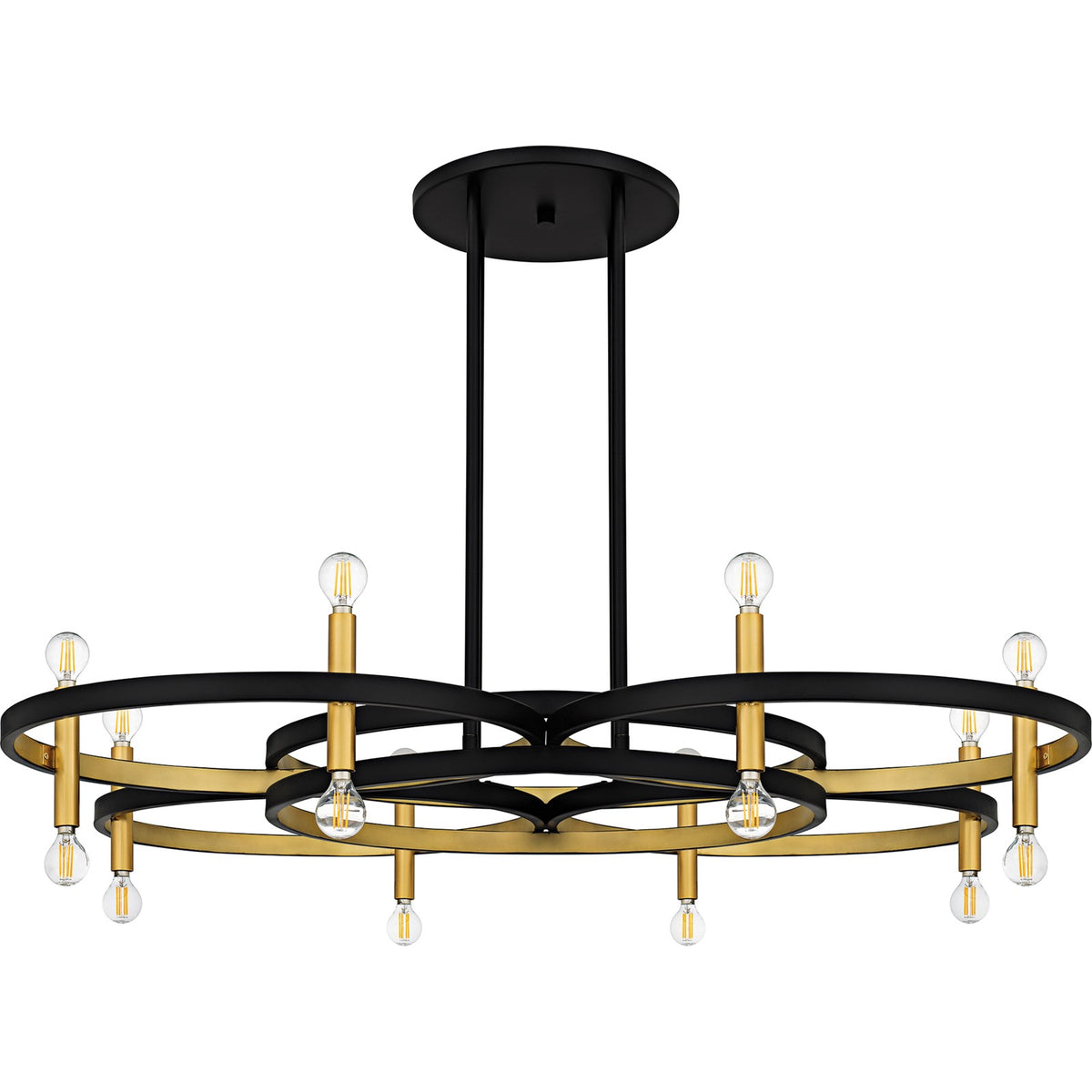 Quoizel Winsland 50in 16-Light Chandelier | Modern Matte Black and Gold Steel | Dining Room & Living Room | 50 x 50 x 9.75 in | Model WID5050MBK