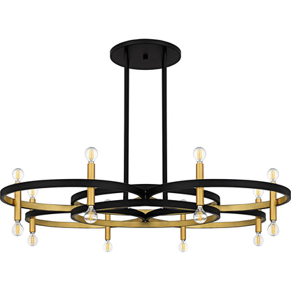 Quoizel Winsland 50in 16-Light Chandelier | Modern Matte Black and Gold Steel | Dining Room & Living Room | 50 x 50 x 9.75 in | Model WID5050MBK