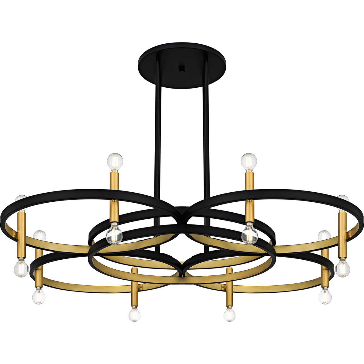 Quoizel Winsland 50in 16-Light Chandelier | Modern Matte Black and Gold Steel | Dining Room & Living Room | 50 x 50 x 9.75 in | Model WID5050MBK