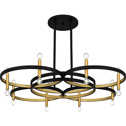 Quoizel Winsland 50in 16-Light Chandelier | Modern Matte Black and Gold Steel | Dining Room & Living Room | 50 x 50 x 9.75 in | Model WID5050MBK