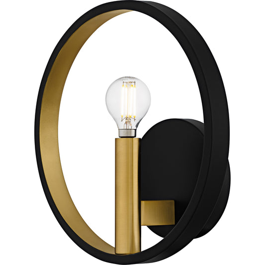Quoizel Winsland 10in 1-Light Wall Sconce | Modern Matte Black and Gold Steel | Hallway & Bedroom | 10 x 4 x 10 in | Model WID8810MBK