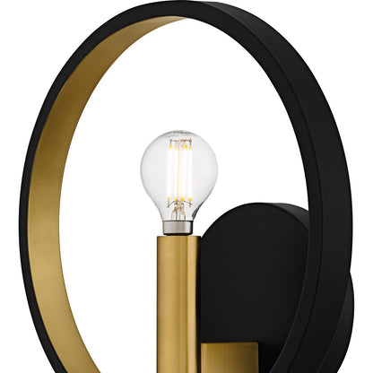 Quoizel Winsland 10in 1-Light Wall Sconce | Modern Matte Black and Gold Steel | Hallway & Bedroom | 10 x 4 x 10 in | Model WID8810MBK