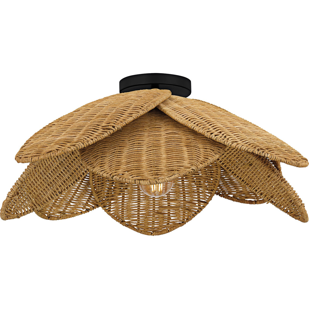 Quoizel Willa 22in 1-Light Semi-Flush Mount | Coastal Matte Black and Natural Rattan | Bedroom & Hallway | 22 x 22 x 8.75 in | Model WLL1722MBK