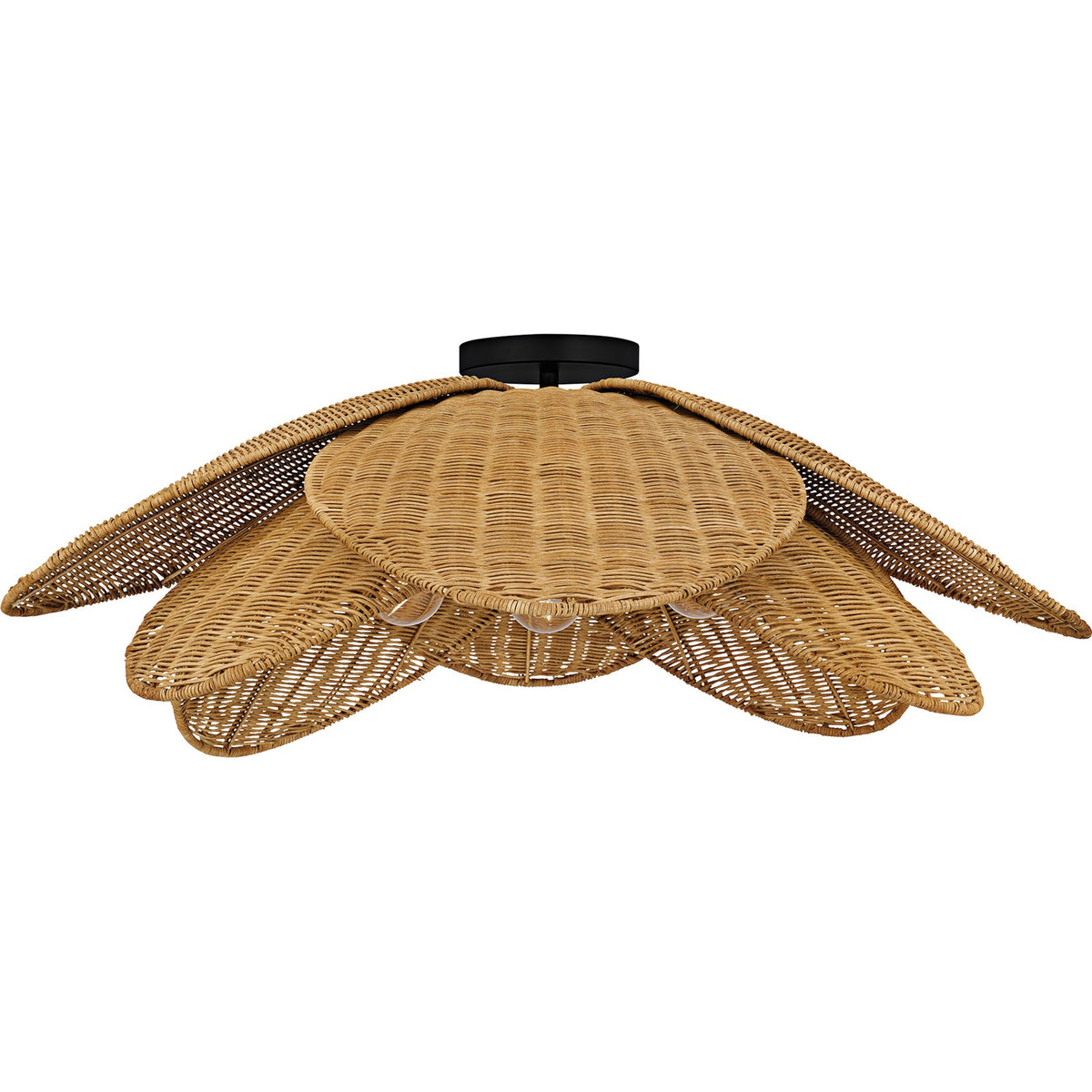 Quoizel Willa 30in 4-Light Semi-Flush Mount | Coastal Matte Black and Natural Rattan | Bedroom & Hallway | 30 x 30 x 11.25 in | Model WLL1730MBK
