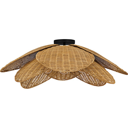 Quoizel Willa 30in 4-Light Semi-Flush Mount | Coastal Matte Black and Natural Rattan | Bedroom & Hallway | 30 x 30 x 11.25 in | Model WLL1730MBK