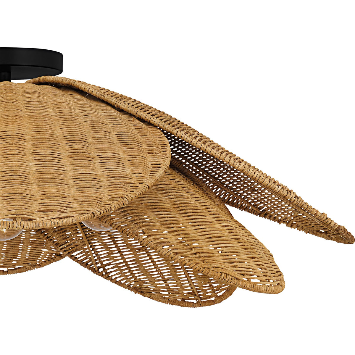 Quoizel Willa 30in 4-Light Semi-Flush Mount | Coastal Matte Black and Natural Rattan | Bedroom & Hallway | 30 x 30 x 11.25 in | Model WLL1730MBK