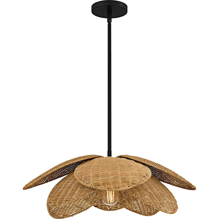 Quoizel Willa 22in 1-Light Pendant | Coastal Matte Black and Natural Rattan | Kitchen Island & Dining Room | 22 x 22 x 8 in | Model WLL2822MBK