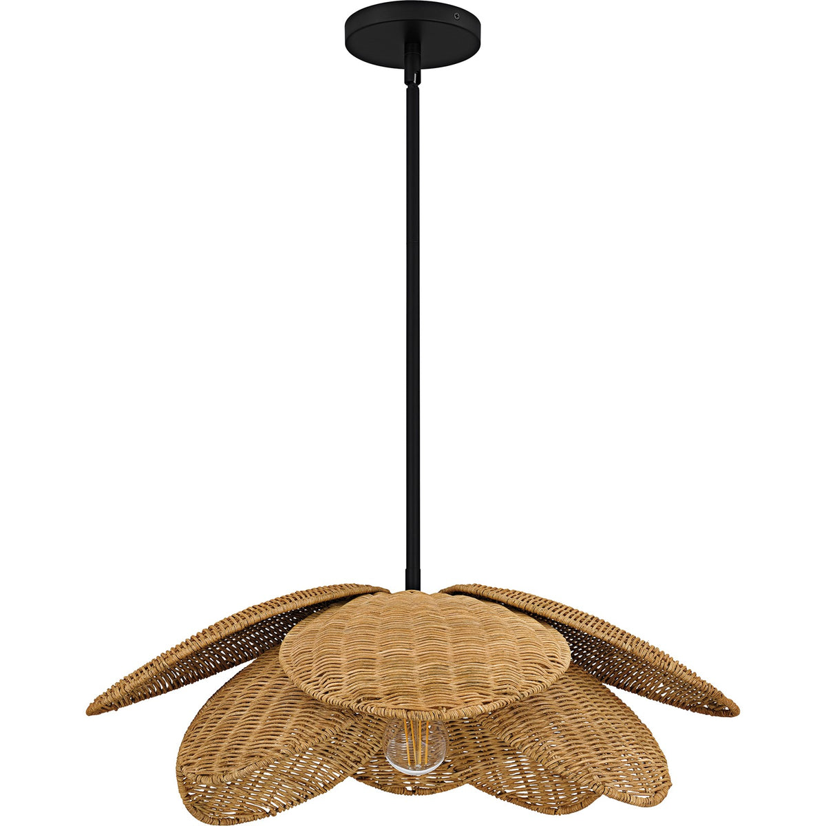 Quoizel Willa 22in 1-Light Pendant | Coastal Matte Black and Natural Rattan | Kitchen Island & Dining Room | 22 x 22 x 8 in | Model WLL2822MBK