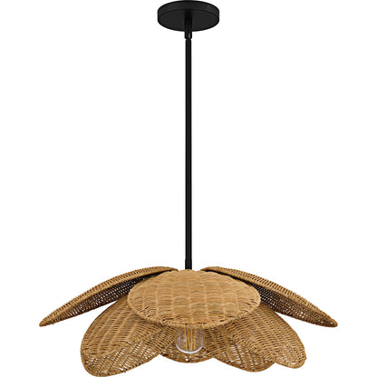 Quoizel Willa 22in 1-Light Pendant | Coastal Matte Black and Natural Rattan | Kitchen Island & Dining Room | 22 x 22 x 8 in | Model WLL2822MBK