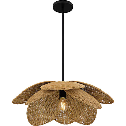 Quoizel Willa 22in 1-Light Pendant | Coastal Matte Black and Natural Rattan | Kitchen Island & Dining Room | 22 x 22 x 8 in | Model WLL2822MBK