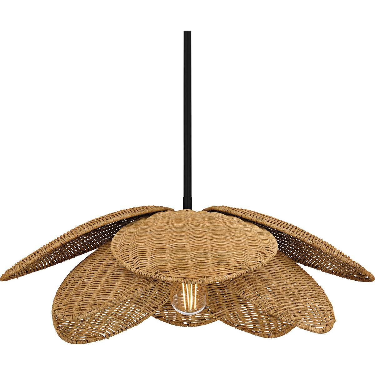 Quoizel Willa 22in 1-Light Pendant | Coastal Matte Black and Natural Rattan | Kitchen Island & Dining Room | 22 x 22 x 8 in | Model WLL2822MBK