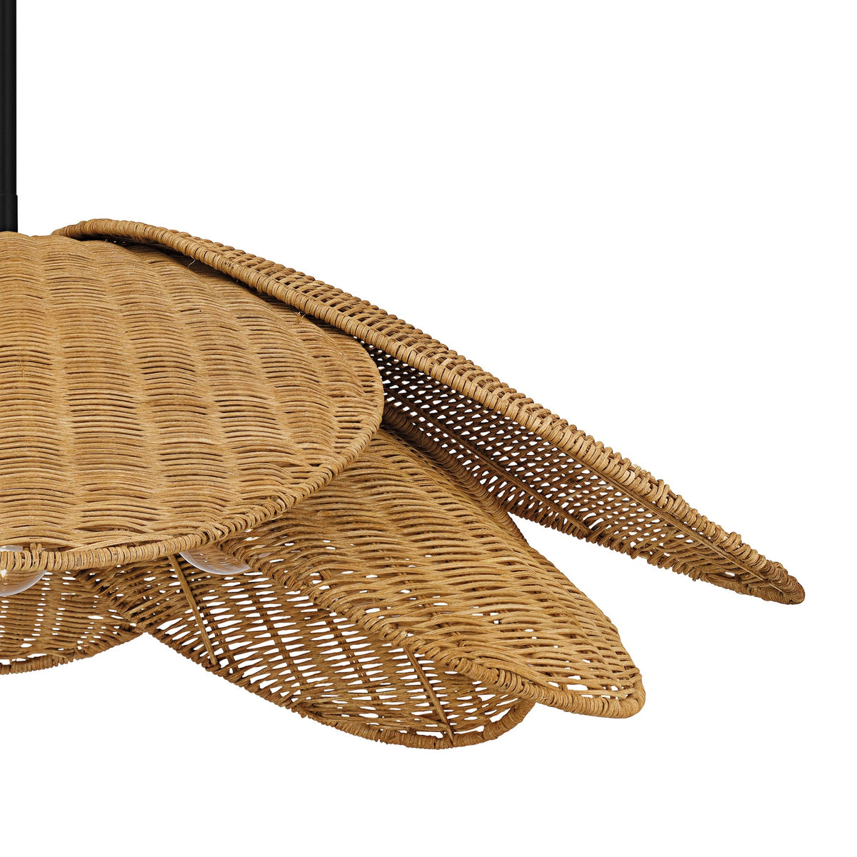 Quoizel Willa 30in 4-Light Pendant | Coastal Matte Black and Natural Rattan | Kitchen Island & Dining Room | 30 x 30 x 10.5 in | Model WLL2830MBK