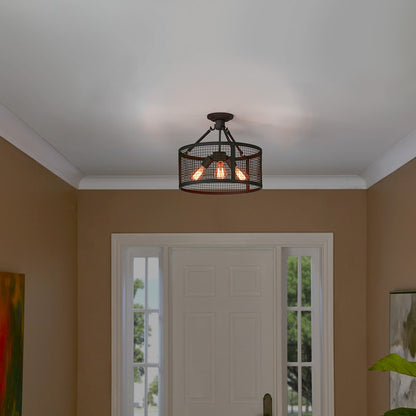 Quoizel Wilder 3 Light Semi-Flush Mount in Mottled Black
