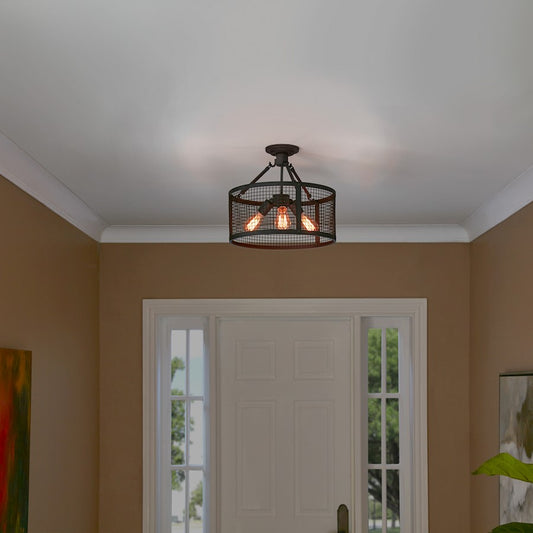 Quoizel Wilder 3 Light Semi-Flush Mount in Mottled Black