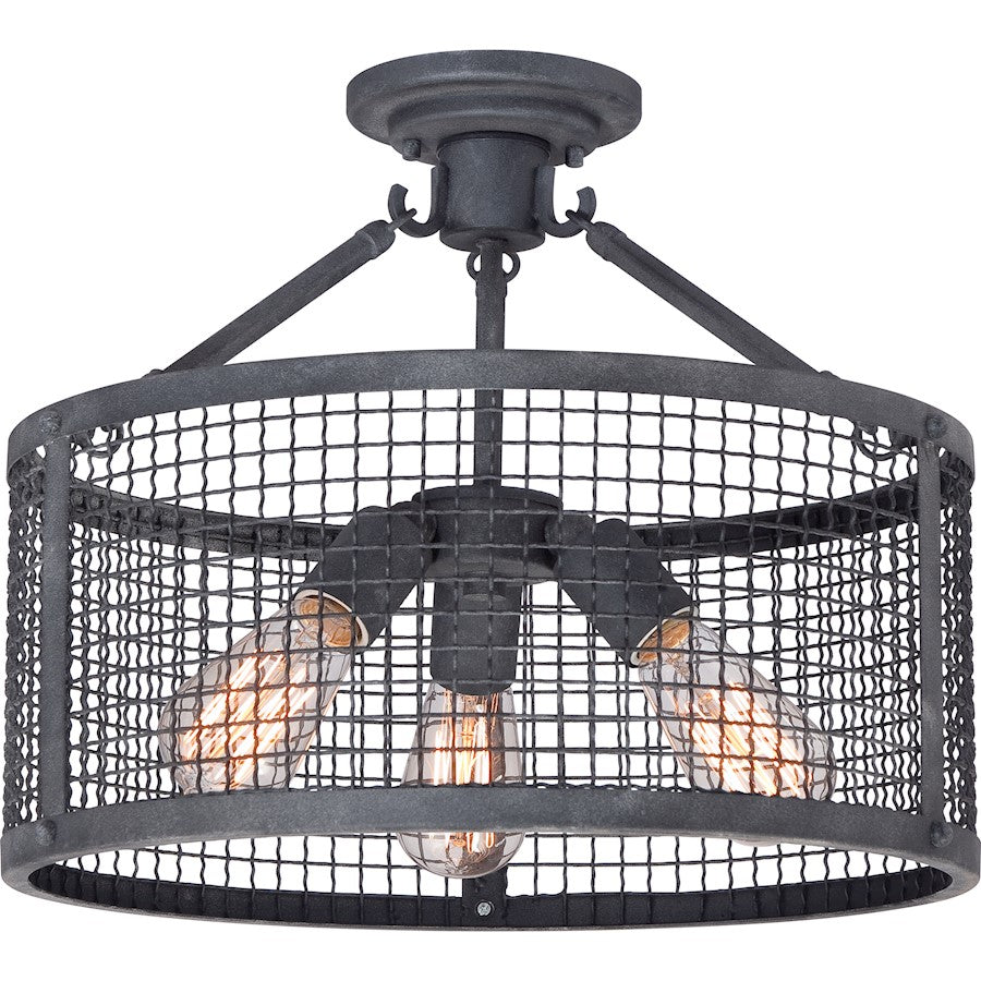 Quoizel Wilder 3 Light Semi-Flush Mount in Mottled Black