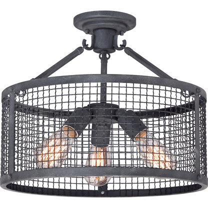 Quoizel Wilder 3 Light Semi-Flush Mount in Mottled Black