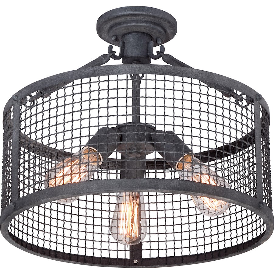 Quoizel Wilder 3 Light Semi-Flush Mount in Mottled Black