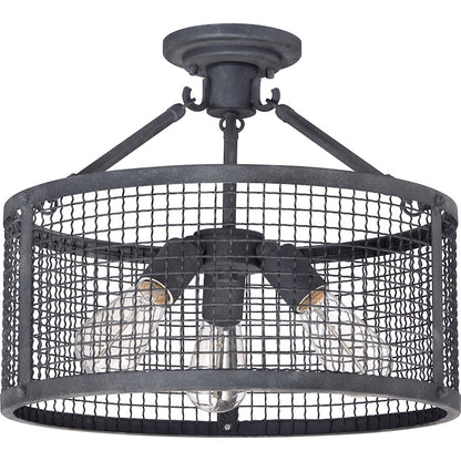 Quoizel Wilder 3 Light Semi-Flush Mount in Mottled Black