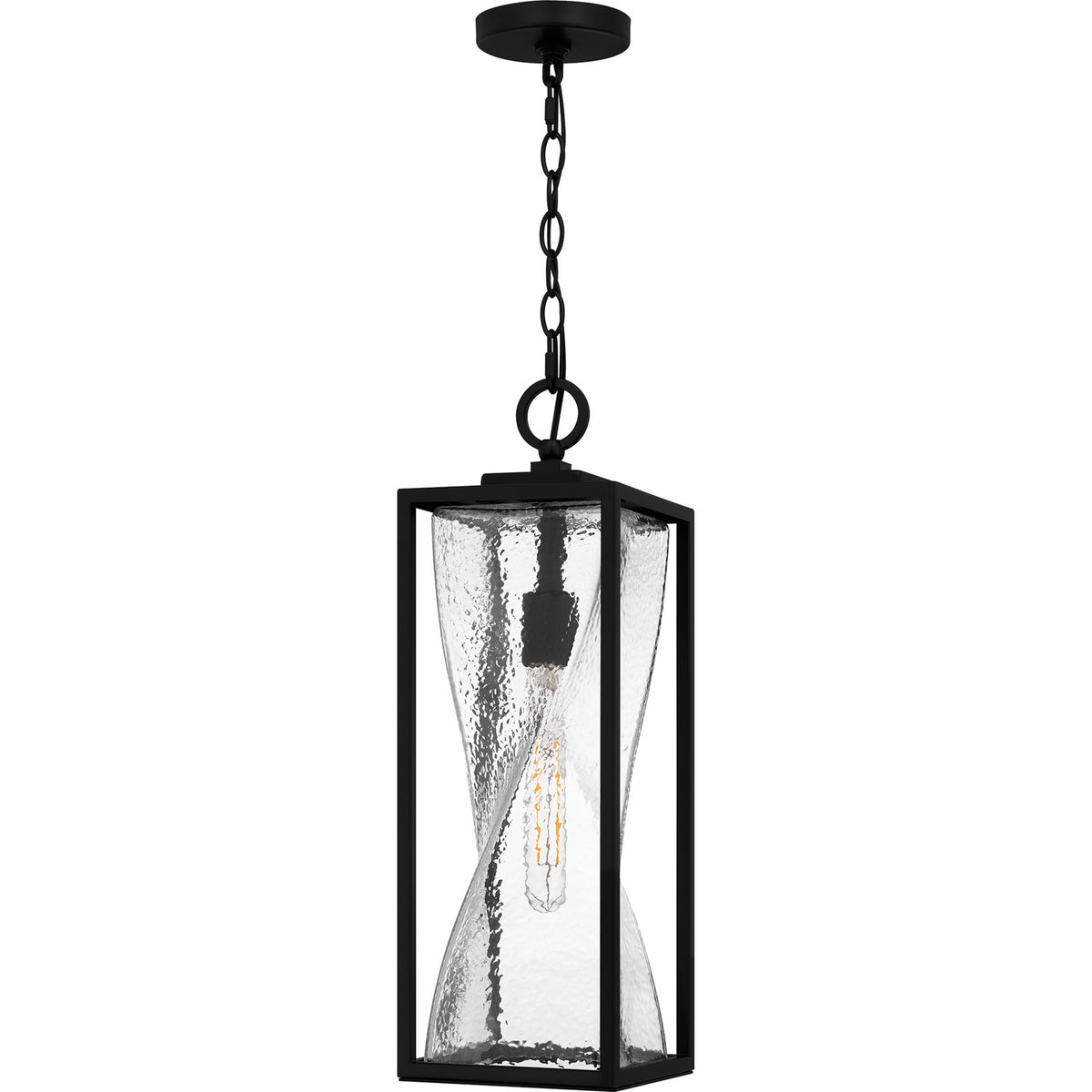 Quoizel Zarah 7in 1-Light Mini Pendant | Transitional Matte Black and Clear Hammered Glass | Kitchen Island & Bar | Model ZAR1507MBK