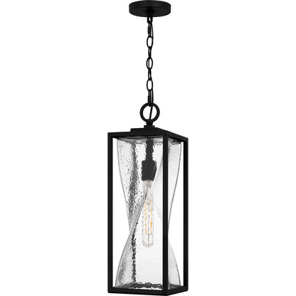 Quoizel Zarah 7in 1-Light Mini Pendant | Transitional Matte Black and Clear Hammered Glass | Kitchen Island & Bar | Model ZAR1507MBK