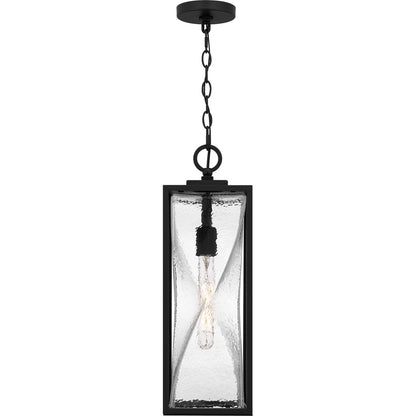 Quoizel Zarah 7in 1-Light Mini Pendant | Transitional Matte Black and Clear Hammered Glass | Kitchen Island & Bar | Model ZAR1507MBK