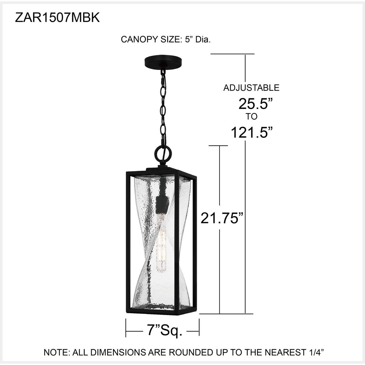 Quoizel Zarah 7in 1-Light Mini Pendant | Transitional Matte Black and Clear Hammered Glass | Kitchen Island & Bar | Model ZAR1507MBK