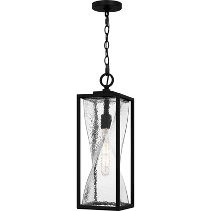 Quoizel Zarah 7in 1-Light Outdoor Hanging Lantern | Transitional Matte Black and Clear Hammered Glass | Front Porch & Patio | Model ZAR1907MBK