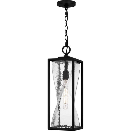 Quoizel Zarah 7in 1-Light Outdoor Hanging Lantern | Transitional Matte Black and Clear Hammered Glass | Front Porch & Patio | Model ZAR1907MBK