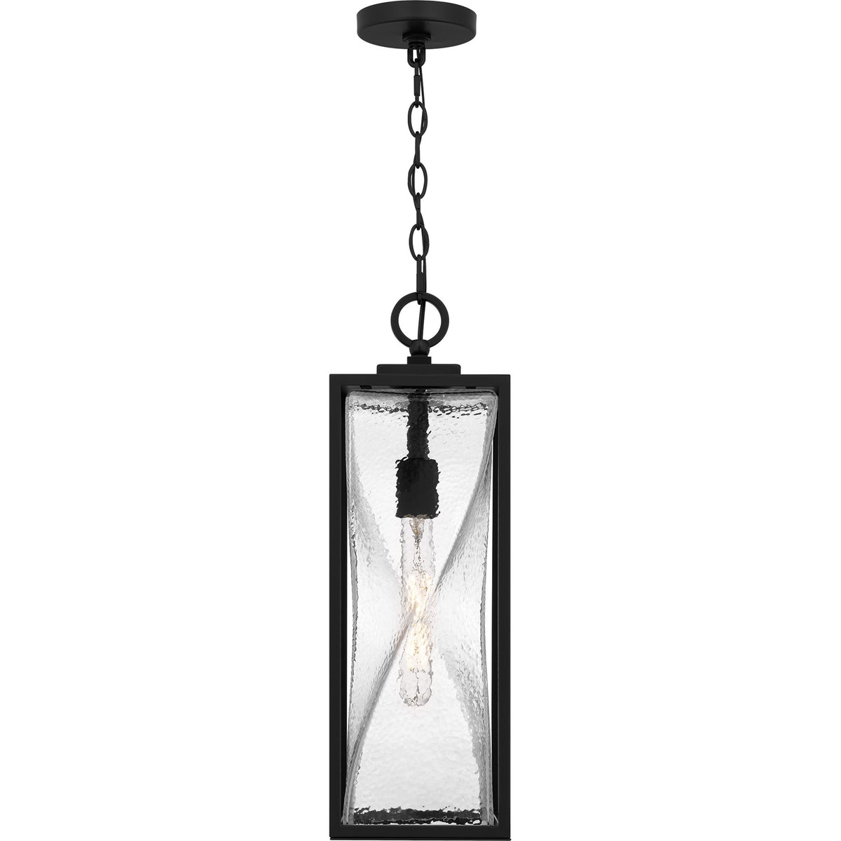 Quoizel Zarah 7in 1-Light Outdoor Hanging Lantern | Transitional Matte Black and Clear Hammered Glass | Front Porch & Patio | Model ZAR1907MBK