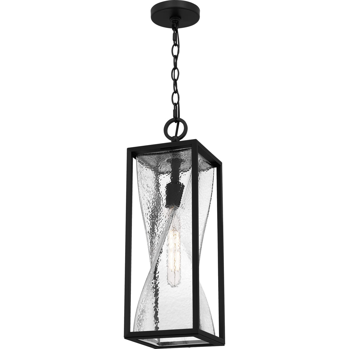 Quoizel Zarah 7in 1-Light Outdoor Hanging Lantern | Transitional Matte Black and Clear Hammered Glass | Front Porch & Patio | Model ZAR1907MBK