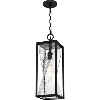 Quoizel Zarah 7in 1-Light Outdoor Hanging Lantern | Transitional Matte Black and Clear Hammered Glass | Front Porch & Patio | Model ZAR1907MBK