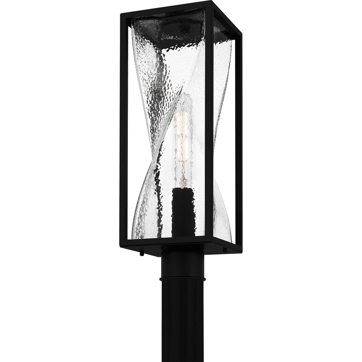Quoizel Zarah 21in 1-Light Outdoor Wall Lantern | Transitional Matte Black and Clear Hammered Glass | Front Porch & Patio | Model ZAR9007MBK