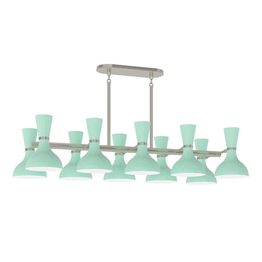 Robert Abbey Clare 10 Lt Chandelier, Mint, Silver/Green - MN21MN