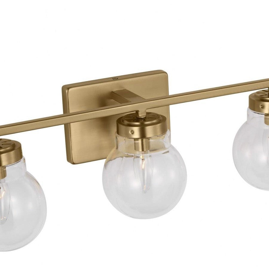 Generation Lighting Renny 3 Light Wall Sconce, Satin Brass/Clear