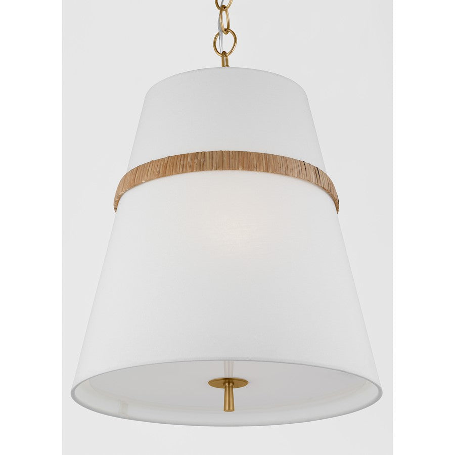 3 Light Pendant, Rattan/White Linen