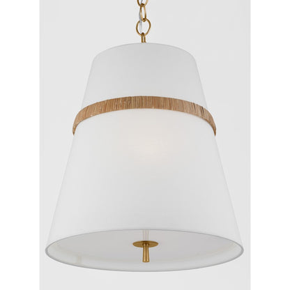 3 Light Pendant, Rattan/White Linen