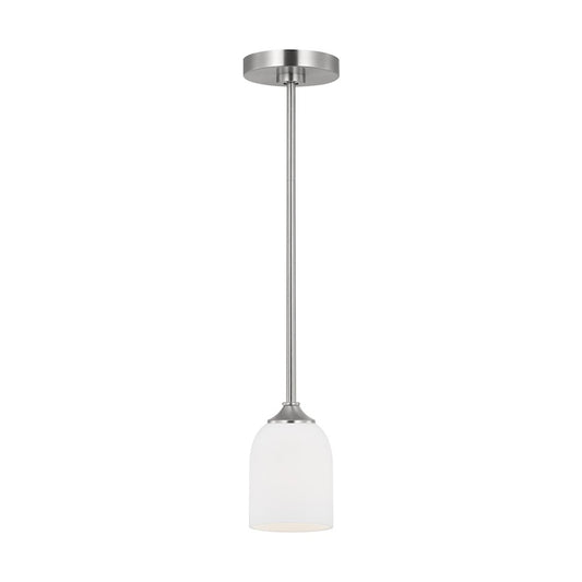 Generation Lighting Emile 1 Light Pendant, Steel/Etched/White - GLP1021BS