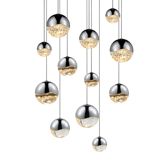 12 Light Round Assorted LED Pendant, Chrome