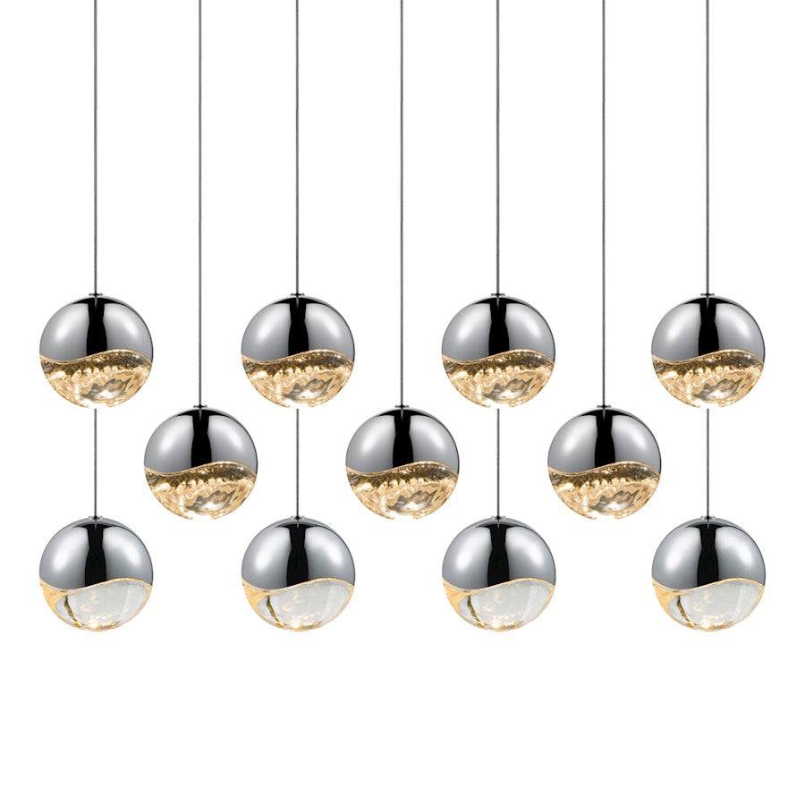 11 Light Rectangle Canopy Large LED Pendant, Chrome