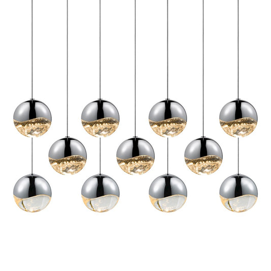 11 Light Rectangle Canopy Large LED Pendant, Chrome