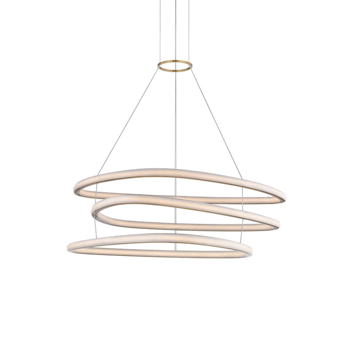 Sonneman Celestia 49in 3-Light Chandelier | Modern Brass and Etched Matte Acrylic | Dining Room & Foyer | 48.75 x 29.75 in | Model 7603-39-MB