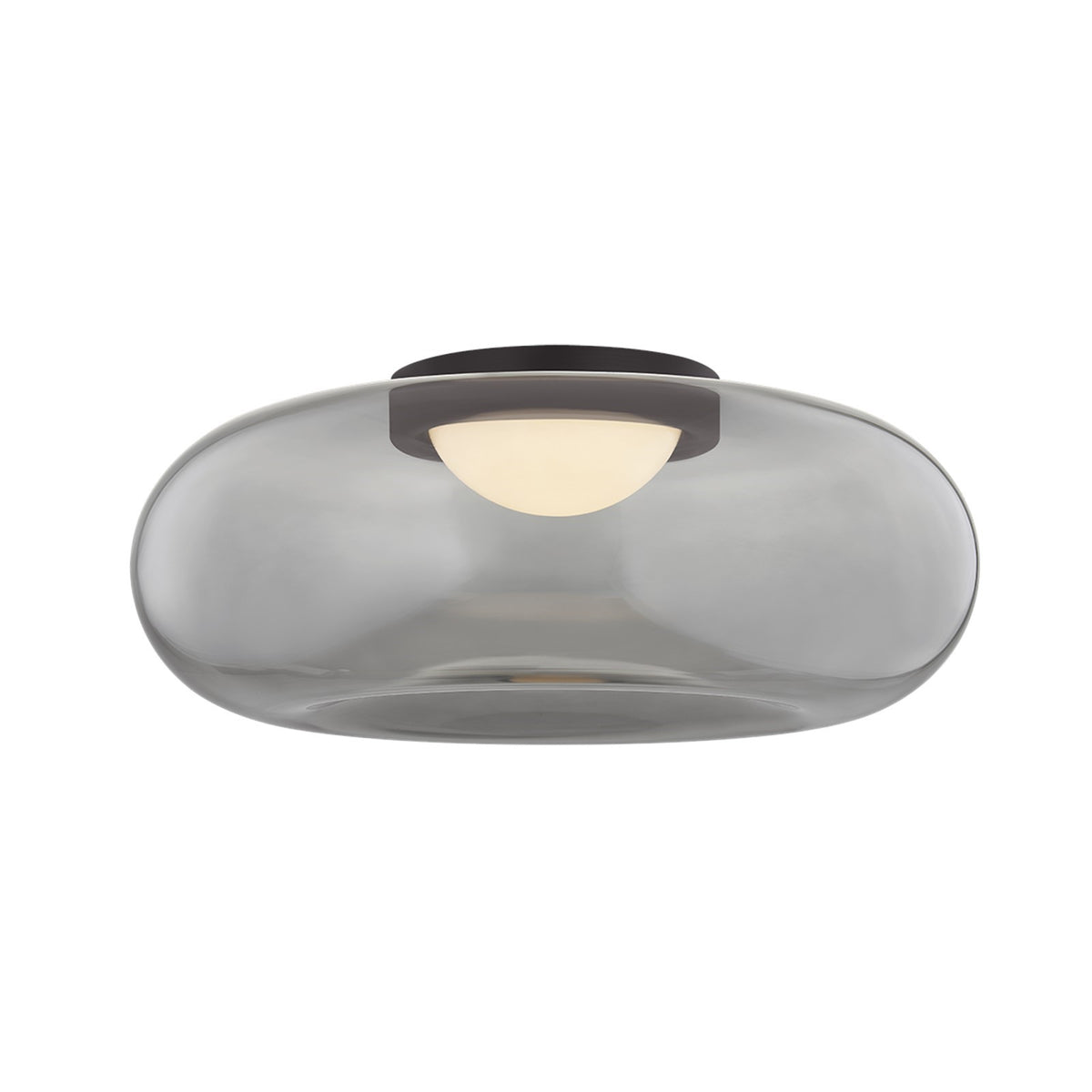 Sonneman Opalesce 15in 1-Light Flush Mount | Modern Black Brass and Smoke Glass | Bedroom & Hallway | 15 x 6 in | Model 7634-51-BBR