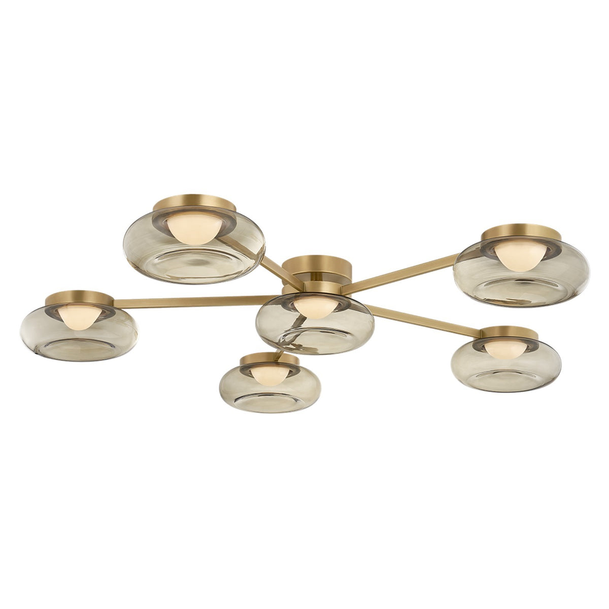 Sonneman Opalesce 50in 6-Light Semi-Flush Mount | Modern Brass and Bronze Glass | Dining Room & Foyer | 50 x 6.75 in | Model 7636-39-MB