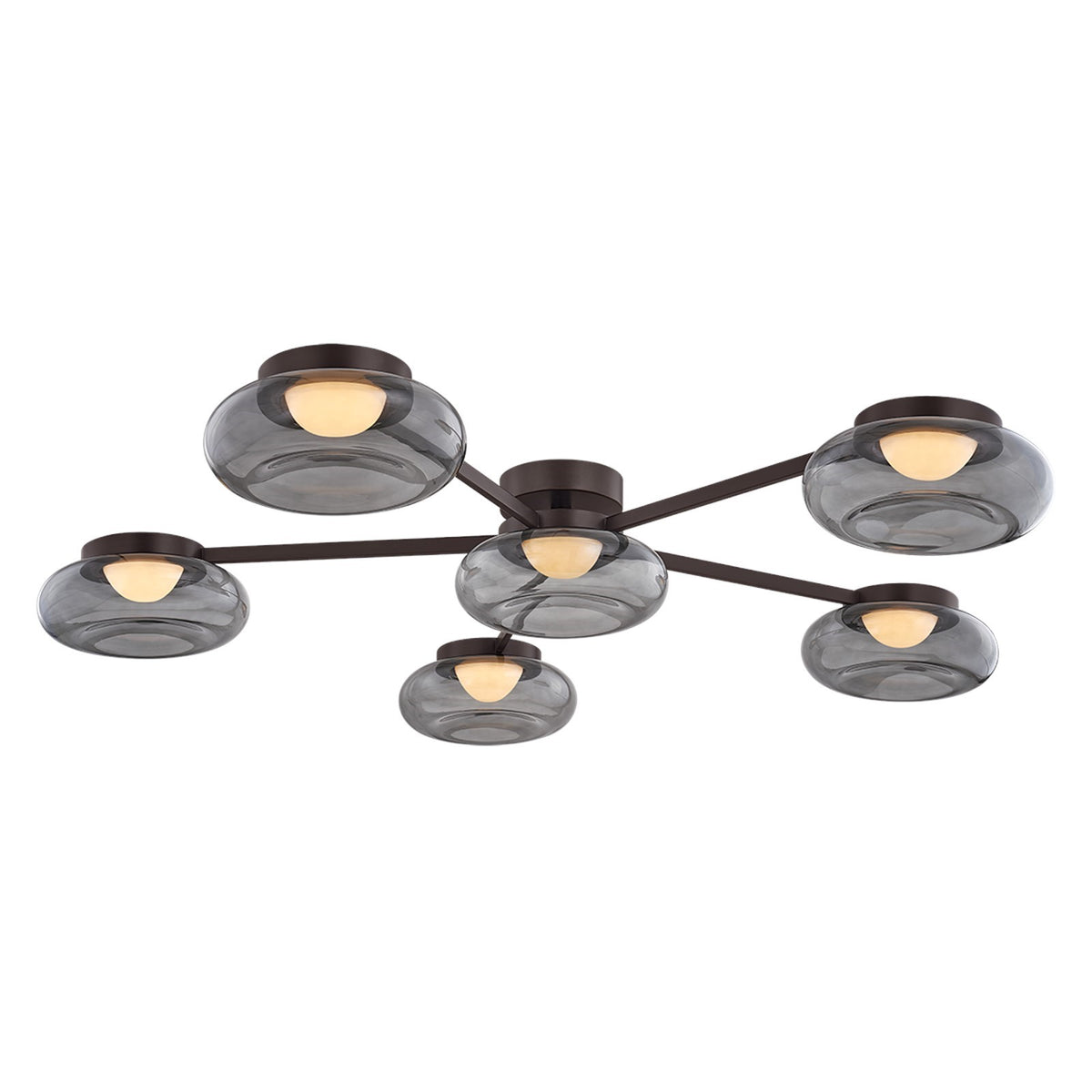 Sonneman Opalesce 50in 6-Light Semi-Flush Mount | Modern Black Brass and Smoke Glass | Dining Room & Living Room | 50 x 6.75 in | Model 7636-51-BBR