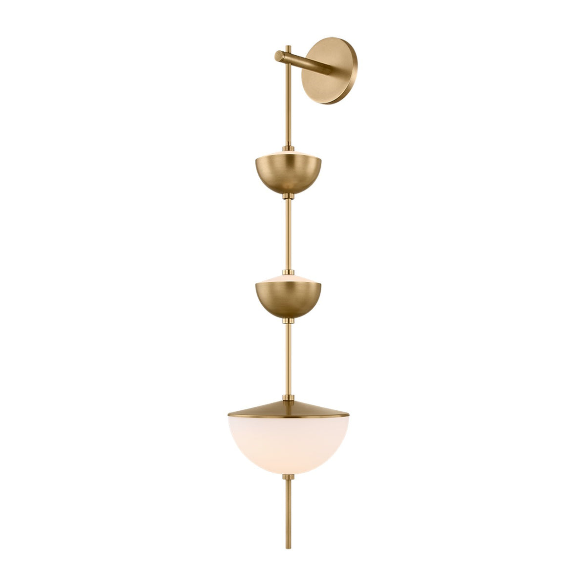 Sonneman Zhora 8in 3-Light Wall Sconce | Modern Brass and Opal Matte Glass | Bedroom & Hallway Accent Light | 7.75 x 34.5 in | Model 7651-39-MB
